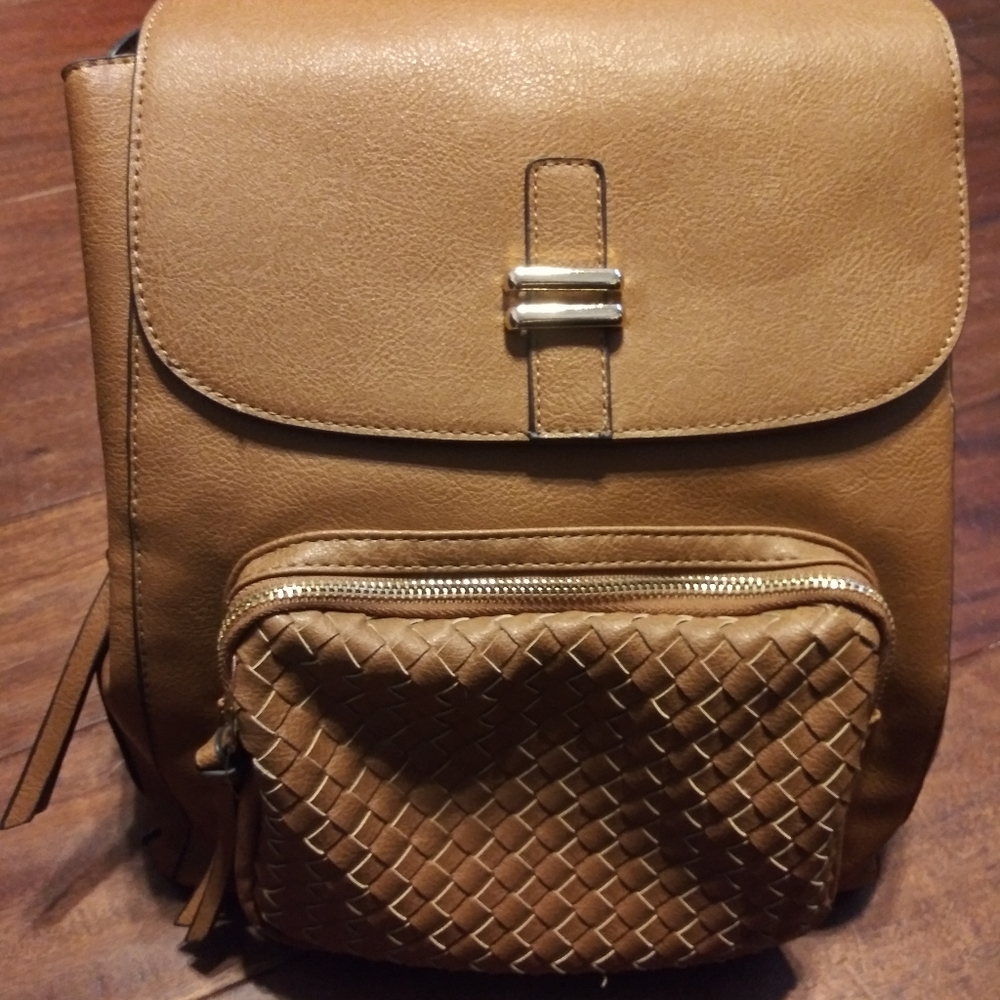 Tan faux leather backpack